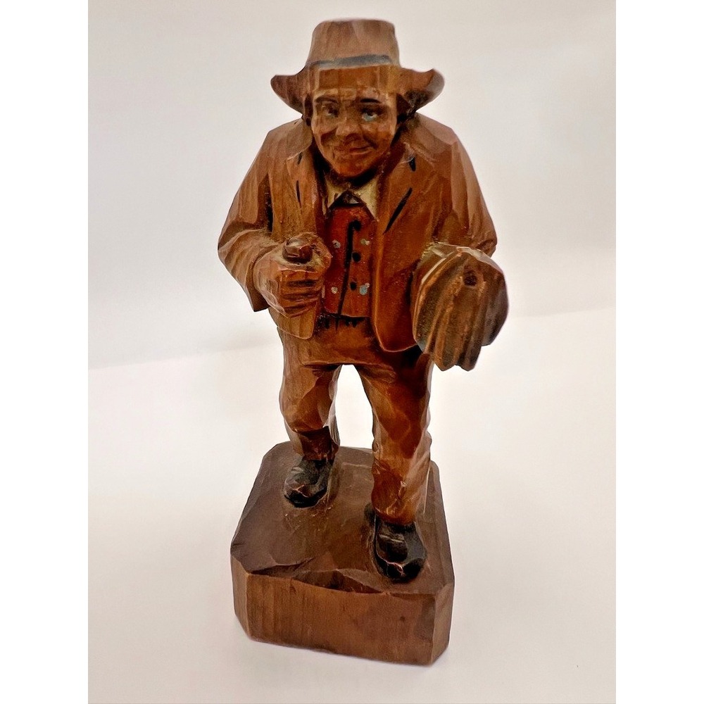 Vintage Hand Carved Wood Traveler Figure Folk Art Man Wanderer Drifter Sculpture